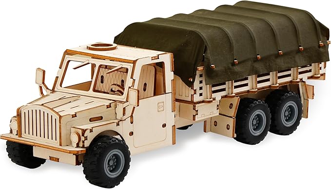 SIGHTEEDA Pull-Back Adventure Truck 3D Wooden Puzzle - 118 Pcs STEM Building Model Kit for Kids Ages 6-12 | All-Terrain Wheels & Removable Cover | Creative Gift for Kids & Teens