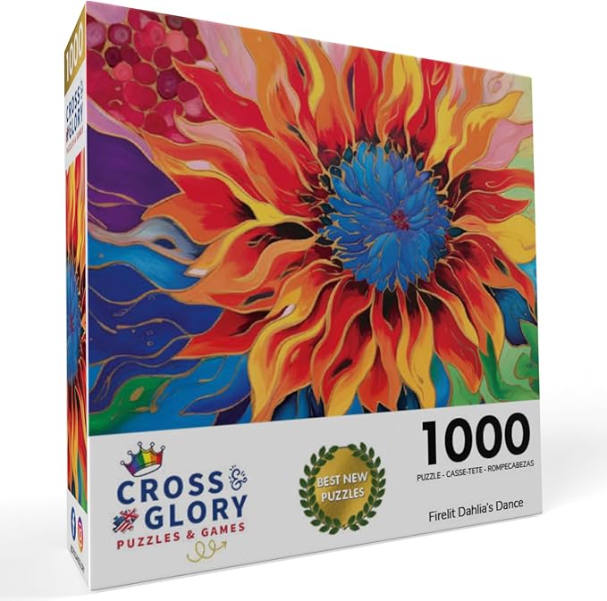 Cross & Glory - Firelit Dahlia's Dance - 1000 Piece Jigsaw Puzzle for Adults | Vibrant Artistry | Premium Quality | Satin Finish