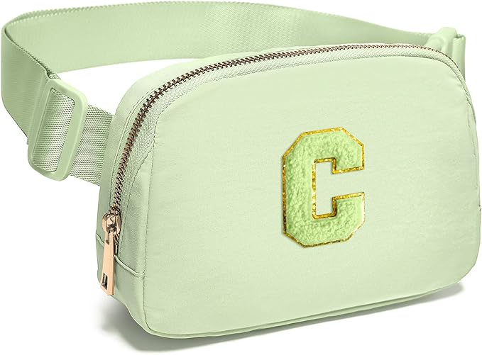 Gitus Gifts for 8 9 10 11 12 Year Old Girls Belt Bag Fanny Pack Crossbody Bags with Initial Letter Patch Cute Stuff Birthday Gifts for Teen Girls Women Personalized Trend Stuff (Light Green-C)