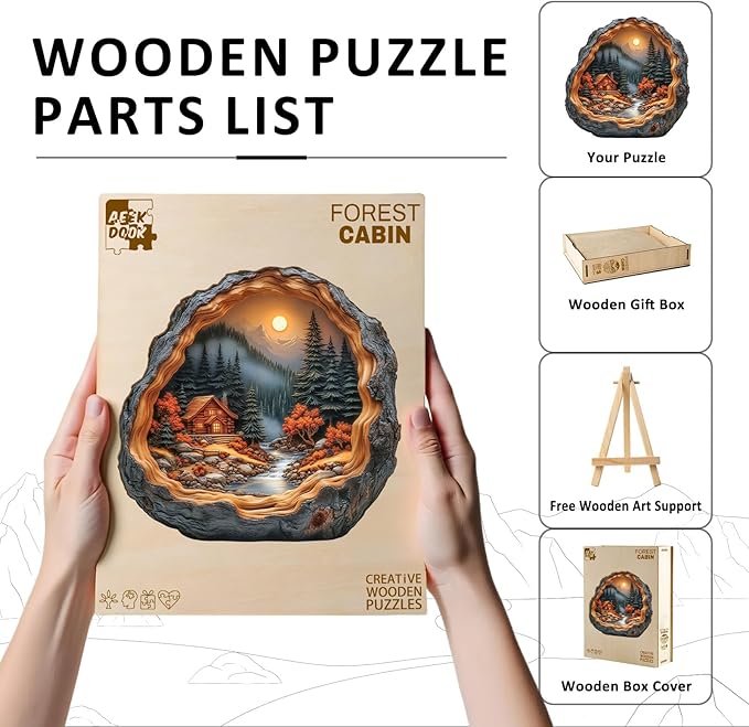 Wooden Puzzles for Adults - Forest Cabin Wood Puzzles Adult - Unique Animal Shape Wooden Jigsaw Puzzles for Adults - Birthday Gifts for Puzzle Lovers, Family (11 * 11.3in)