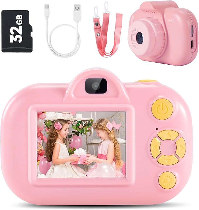Kids Camera 1080P HD Video Digital Camera for Girls Ages 3-8, Fun Christmas Birthday Gifts for Girl Boys, Toddler Girls Toys Age 6-8, Blush Pink