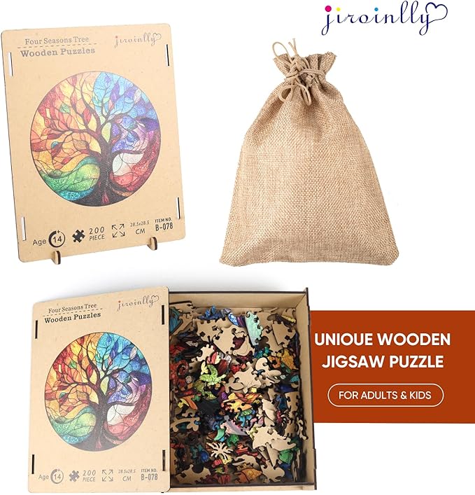 Wooden Puzzle for Adults - 3D Four Seasons Tree Wooden Jigsaw Puzzles 500 Piece, Unique Shaped Challenging Puzzles, Exquisite Packaging, Best Gift Toys for Family Friends Brain Games 16.5x16.5 in