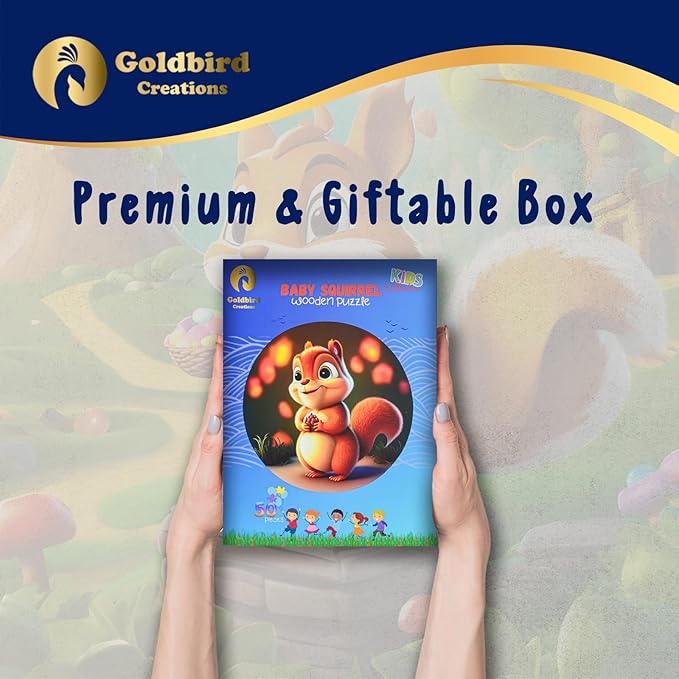 Wooden Puzzles for Kids Ages 4-8 - 50 Piece Puzzles for Kids - Animal Shaped Kids Puzzles - Round Wooden Jigsaw Puzzles - Christmas & Birthday Gift Idea (Baby Squirrel)