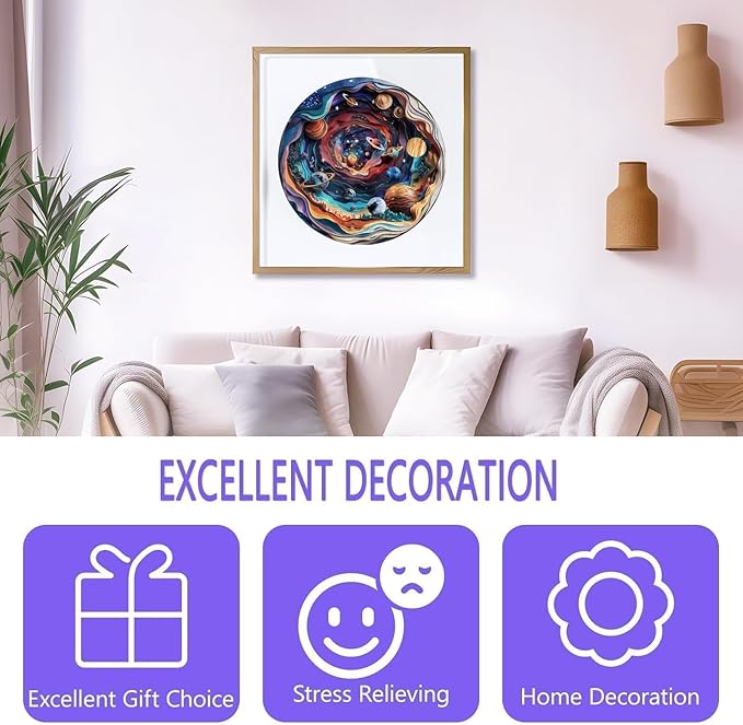 Wooden Puzzles for Adults - Flat Puzzle with 3D Visual Effect, Unique Shape Universal Puzzle, Wood Puzzles Adult, Gifts for Family and Friends, Wall Art Home Decor (L-13.4 * 13.4in- 300 Pieces)