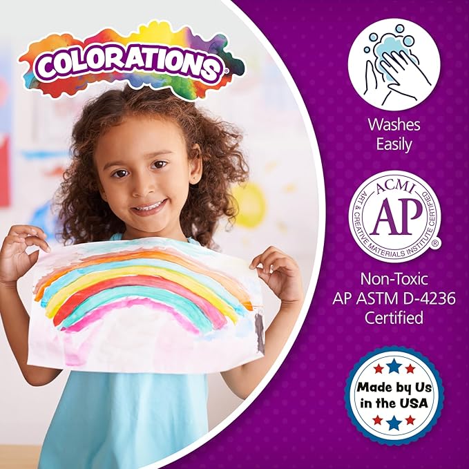 Colorations Paraben-Free Washable Tempera Paint for Kids - 8 Ounce Bottles, Set of 6 Colors, Non-Toxic and Made in the USA