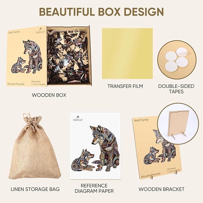 Ruikiyart Wooden Puzzles for Adults, 5MM 500 Pieces Wolf Family Wooden Jigsaw Puzzles, Animal Unique Shaped Puzzle Gifts for Adults and Kids on Thanksgiving, Family Puzzle Games(17.5'' x 18'')