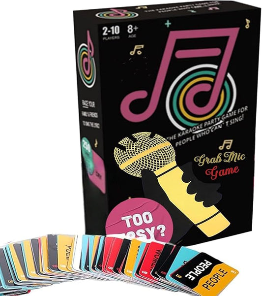 The Mic Games, Mic Karaoke Party Game, Family Karaoke Board Game, Games for Bad Singers with 250 Song Lyrics (125 Cards) for Hilarious Game Nights & Birthday Party