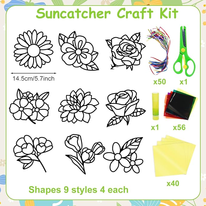 EggSun 36 Sets Flower Suncatchers Craft Kit for Kids Ornaments Stained Glass Window Arts and Crafts Kit for Classroom Holiday Birthday Projects Home Party Favors Decorations Ages 4 8 12