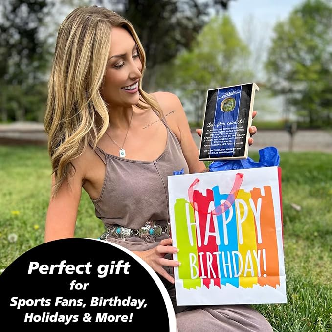 Coinhole Desktop Coin Bouncing Party Game Set | Tabletop Cornhole Board Game | Small Cornhole Travel Game Includes Coins