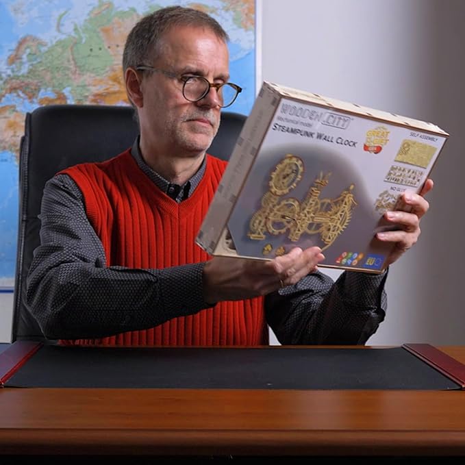 WOODEN.CITY Steampunk Wall Clock Kit – 3D Wooden Puzzle for Adults, Mechanical DIY Clock Model, Working Wall Art (257 Pieces) Made in EU