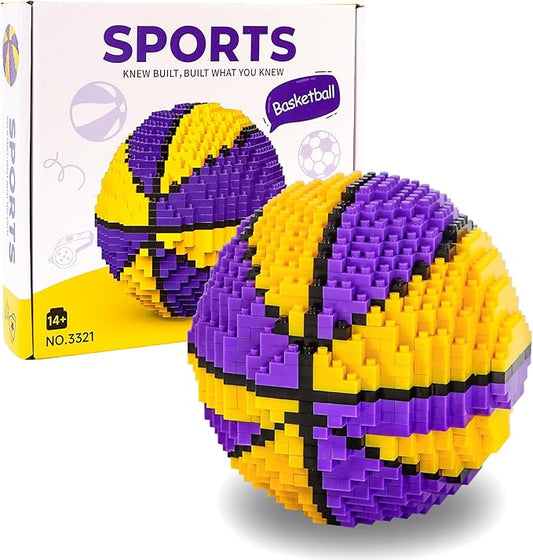 Basketball Building Blocks Set, 800 Pieces Adult Challenging STEM Purple and Yellow Building Blocks Decoration, Mini 3D Educational Toy, Realistic Basketball Model for Kids(800Pcs)