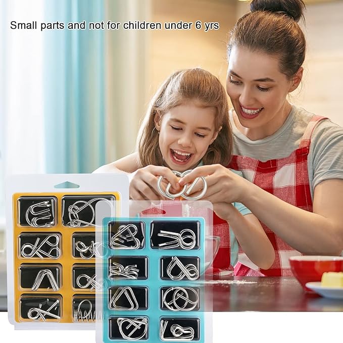 IQ Toys-AB A+B Test Mind Game Brain Teaser Wire Magic Trick Toy IQ Puzzle Set (Pack of 16), Metallic