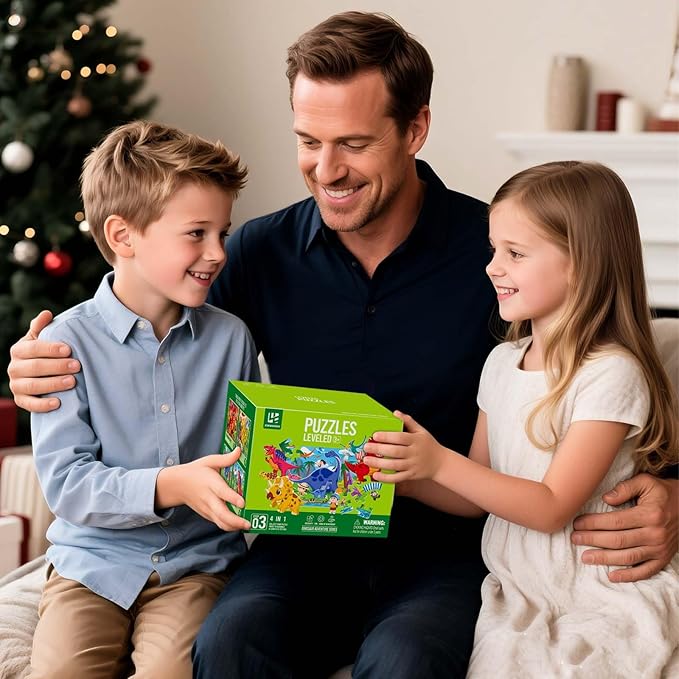 Dinosaur Puzzles for Kids Ages 3-8，4 Pack Progressive Jigsaw Puzzles (24/30/35/48 Pieces) for Toddlers & Children，Educational Floor Puzzles for Gifts