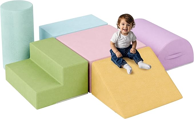 TOLEAD Large Baby Climbing Blocks – 6 Pcs Climbing Toys for Toddlers - Ultra High Density Soft Foam Play Gym Equipment Easy Wash for Indoor Nursery, Classic (Pink, 6-Piece)