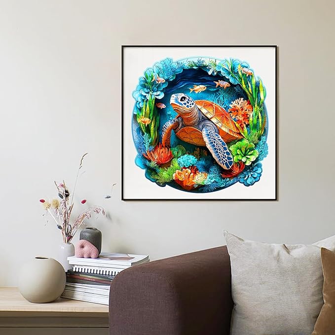 Wooden Jigsaw Puzzle, 200-500 Pieces Unique Shape Animal Puzzle, for Adults & Kids, Birthday Gift Family Game, Decorative Puzzle, Unique Gift (Turtle Guaridan, 500 PCS)