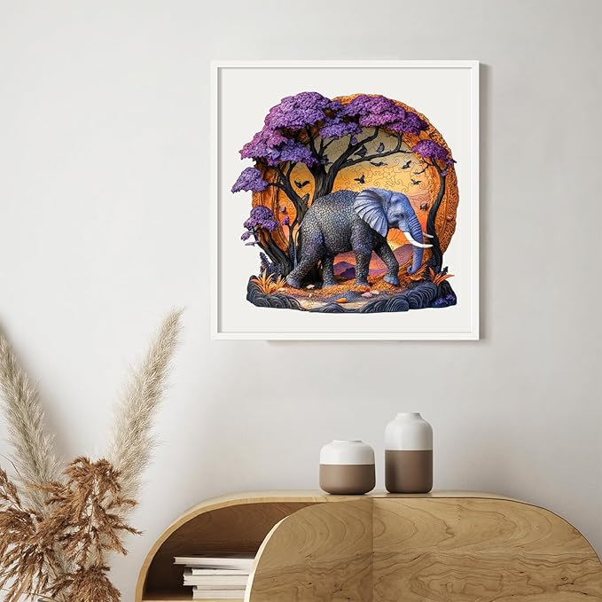Wooden Puzzle for Adults 500 Pcs, 3D Vision Effect Elephant Forest Puzzle Unique Shape Advanced Jigsaw Puzzle, Challenge Wooden Jigsaw Puzzle for Family Game (16.9 x 16.4 in)