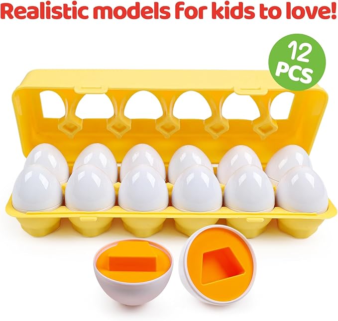 Egg Toys for Toddlers 1-3,Montessori Geometric Eggs Early Fine Motor Skills Learning Color Shape Sorting Matching Game Easter Basket Stuffers for Kids Boys Girls