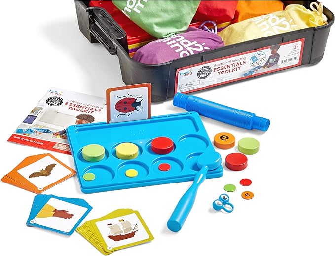 hand2mind Little Minds at Work Science of Reading Essentials Toolkit by Tara West, Decodable Reading Manipulatives, Elkonin Boxes, Letter Sounds, Phonemic Awareness, Preschool Learning (Set of 6)