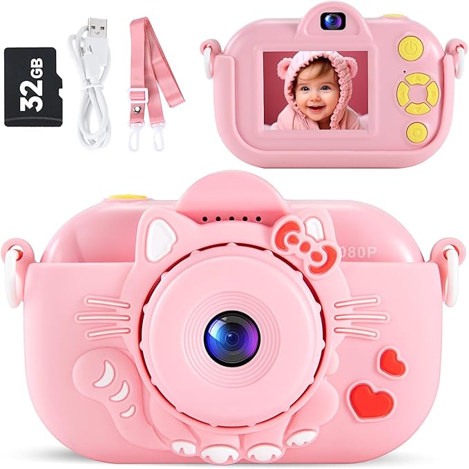 Kids Camera Digital Camera for Girls Age 3-8, 1080P Toddler Camera for Kids with 32GB SD Card, Toddler Girls Toys Age 6-8
