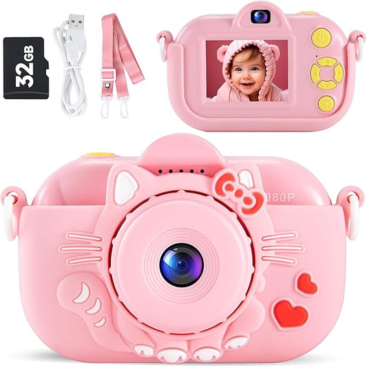Kids Camera Digital Camera for Girls Age 3-8, 1080P Toddler Camera for Kids with 32GB SD Card, Toddler Girls Toys Age 6-8