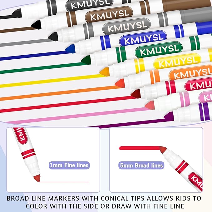 KMUYSL 200 Count Washable Markers Bulk, 10 Assorted Colors - Broad Line Conical Tip Coloring Markers for Kids, School Art Supplies & Back to School Supplies, Teacher Classroom Must Haves