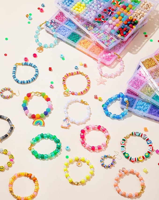 DIY Friendship Bracelet Making Kit for Kids – 6 Boxes Jewelry Crafts Beads with Pony, Clay, Letter Beads, Charms & Complete Jewelry Making Tools – Gift for Girls Age 6+