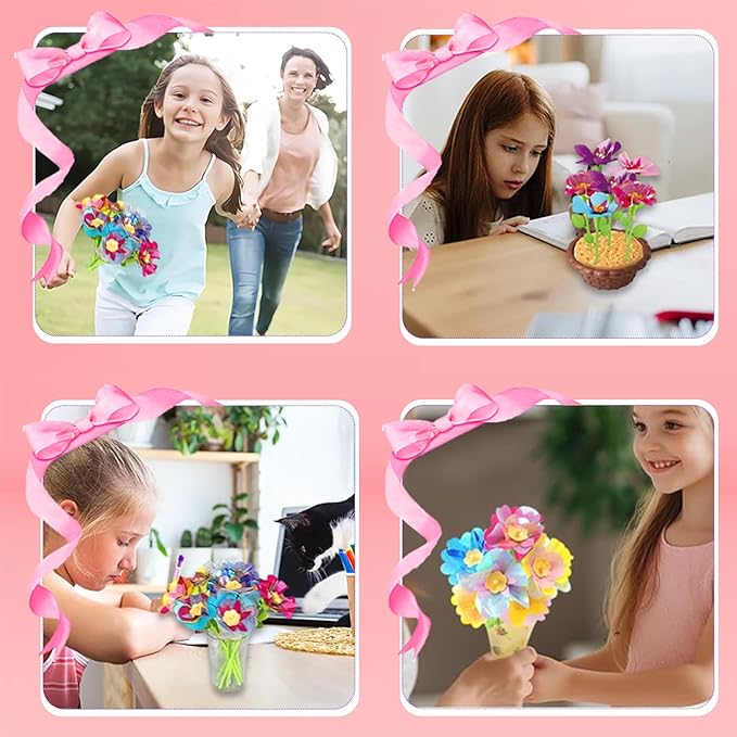 Fabric Flower Bouquets Toys for Kids Adults - DIY Craft Kits Toy Bouquet Making Kit, Handmade Fabric Flowers Crafts Activity, Creative Gift for Girls Boys Children Party Decor, Age 3 4 5 6 7 8 9