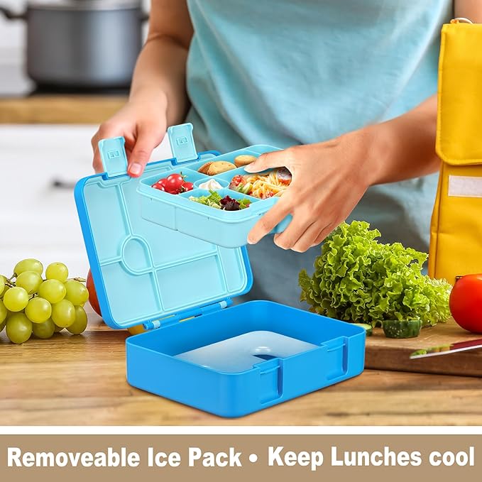 Chill Bento Lunch Box for Kids Adult with Ice Pack Keep Food Cold Fresh 5-Compartment Reusable Leak Proof Lunch Container for Girl Boy School Dishwasher & Freezer Safe