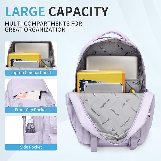 SUN EIGHT 35L Large Capacity School Bag for Kids and Teens,Waterproof Backpack for Girls,Lightweight Backpack Ideal for Travel or Daily School Use(Purple)