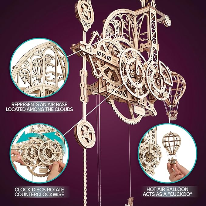UGEARS Wooden 3D Puzzles for Adults Aero Clock - Mechanical Puzzles for Adults, Wall 3D Clock Puzzle with Pendulum Model Kit - DIY Miniature Kit Crafts Gift for Birthday - 320 Pcs