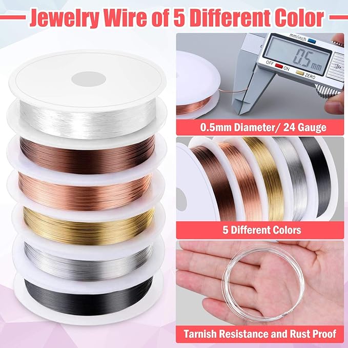 Thrilez Wire Wrapping For Jewelry Making, Repair and Beading Supplies Kit with Craft Ring Wire, Tools, Pliers and Jewelry Findings