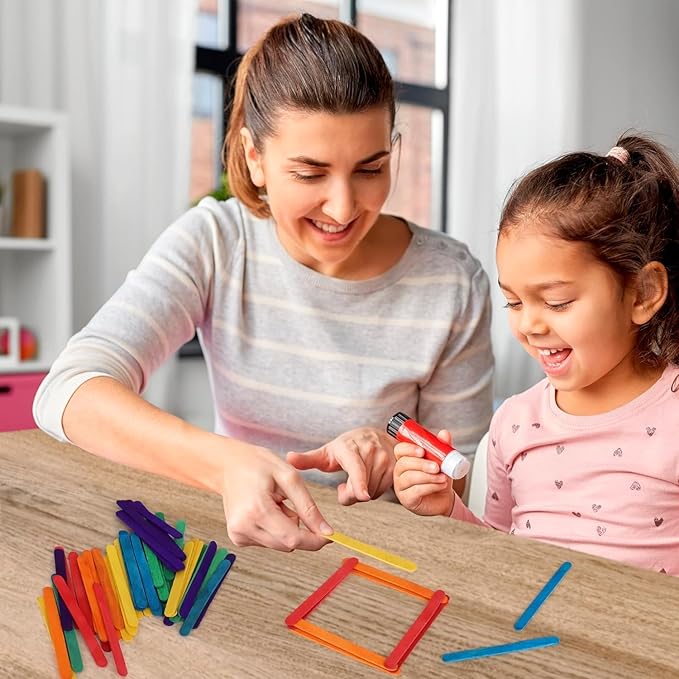 Darice 1000 Pcs Colored Popsicle Sticks for Crafts, 4.5" Colorful Wooden Rainbow Craft Sticks Supplies, STEM DIY Art, Ages 3+