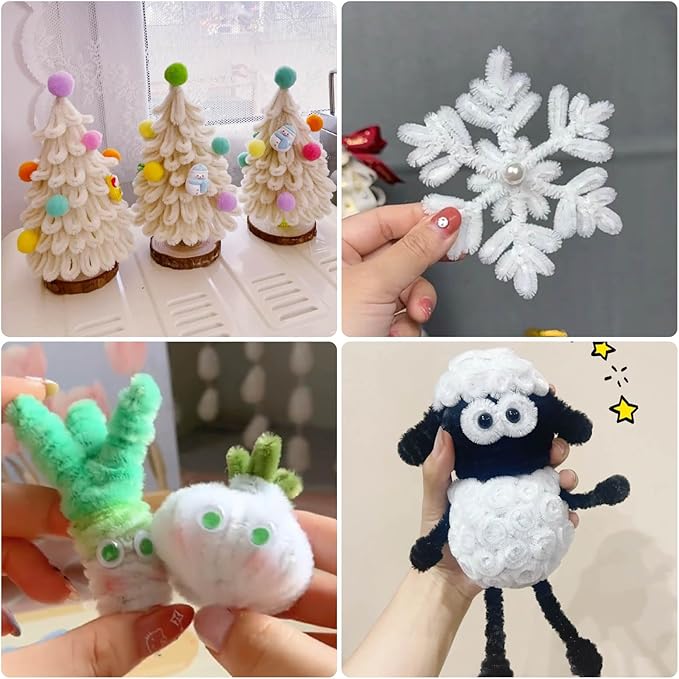URSDIART (350pcs/Set) White Pipe Cleaners and Wiggle Eyes, 12 Inch 300pcs White Pipe Cleaners for Crafts,Chenille Stems Pipe Cleaners Bulk DIY Creative,Christmas Halloween Decoration Art Supplies