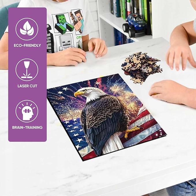 Wooden Jigsaw Puzzle, 200 Pcs Unique 3D Shape Jigsaw Puzzles, Wood Puzzle Gift Box Packing, Medium Size Letter, Creative Gift for Adults and Kids, Fun Challenging (EA4Eagle, 200PCS)