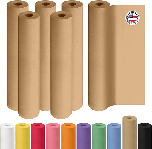 IDL Packaging 18" x 1800" (150 Feet) - Brown Kraft Paper Roll (Pack of 6) - 50lb Thickness - Heavy-Duty Paper for Packing, Moving, Shipping, Crafts - 100% Recyclable Natural Kraft Wrapping Paper