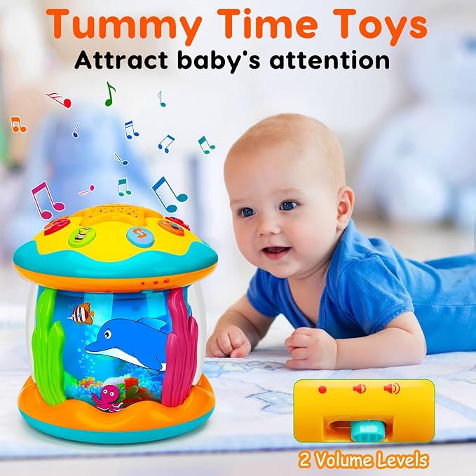 Tsomtto Baby Toys 6 to 12 Months Musical Light Up Tummy Time Toy Ocean Rotating Projector for Infant 3-6 7 8 9 12-18 Month Baby Aquarium Learning Crawling Birthday Gifts for 1 2 3 Year Old Boys Girls