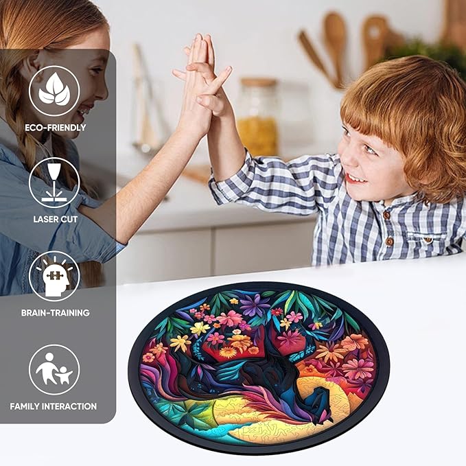 Ruikiyart Wooden Puzzles for Adults, 5MM 200 Pieces Black Horse Wooden Jigsaw Puzzles, Animal Unique Shaped Puzzle Gifts for Adults and Kids on Thanksgiving, Family Puzzle Games(11.2"*11.2")