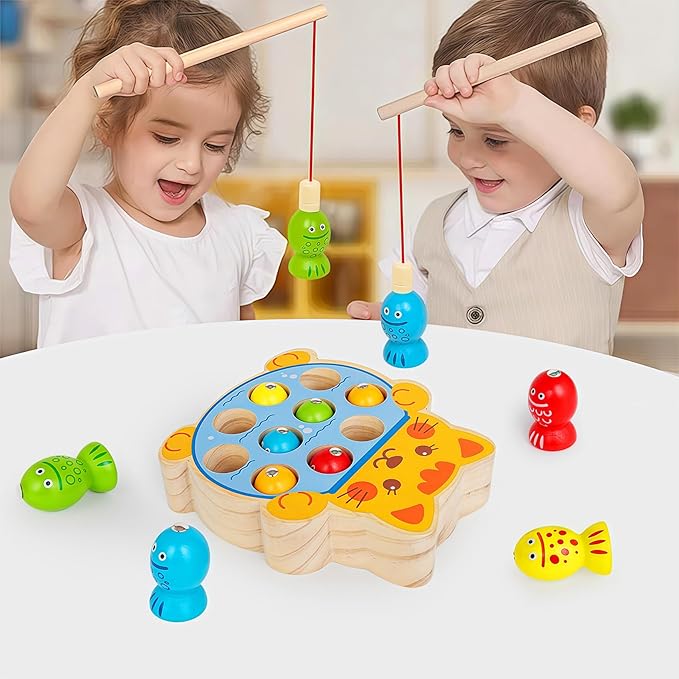Montessori Magnetic Wooden Fishing Game for Kids 3-5, Fine Motor Skills Toys Learning Color Sorting & Hand Eyes Coordination Easter Basket Stuffers for Toddlers Boys Girls