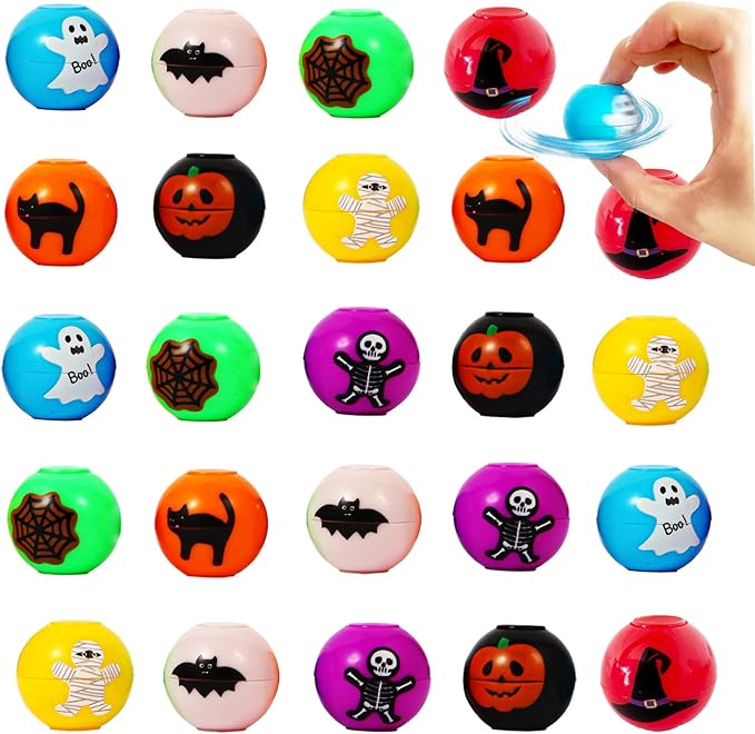 24 Pcs Halloween Mini Fidget Spinners Ball Toys for Kids Adults Halloween Trick or Treat Goodie Bag Fillers Treasure Box Toys for Boys Girls Halloween Party Favors Classroom Prizes