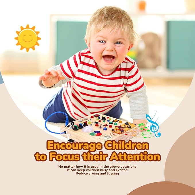 Toddler Busy Board,Montessori Toys for 1-3 Year Old Boys,Sensory Travel Toys,Preschool Learning Activities,Christmas & Birthday Gift for Toddler (Busy Board v4)