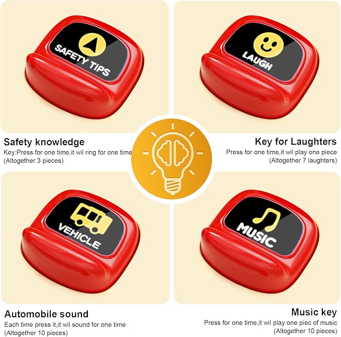 HONGTUO School Bus Toy with Sound and Light Simulation Steering Wheel Driving Toy Toddlers School Bus Toys with Music Education Knowledge Simulate School Scenes Gift for 3-5 Boys & Girls