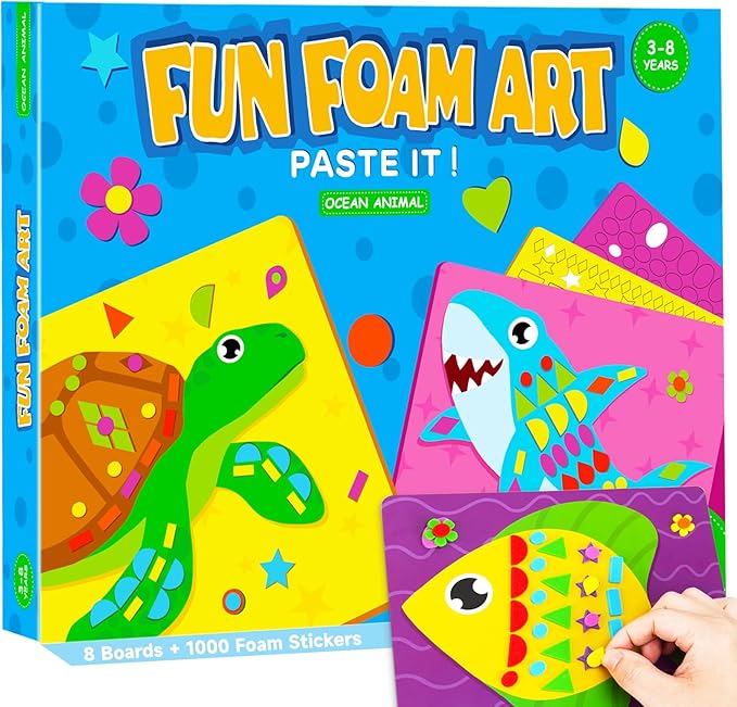 Foam Sticker Art Craft Activity for Kids Ages 3-5 4-6,Mess-Free Fun Sticker for Toddler, DIY 3D Foam Felt Craft Kit,Preschool Learning Toy Travel Game,Birthday Gifts for Boys Girls Ages 3 4 5 6 7 8