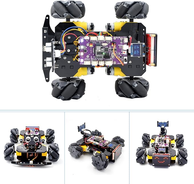 Adeept Mecanum Wheel Smart Car Kit(Compatible with Arduino IDE), Line Tracking, Light Tracing, Obstacle Avoidance, Servo Motor, OLED Display, Buzzer, LED Dot Matrix Display