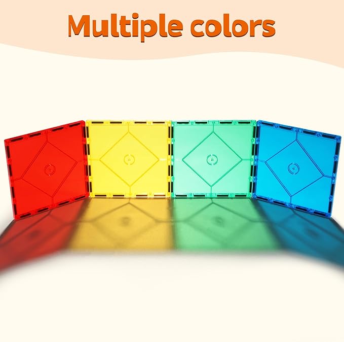 4 Piece Large Square Shape Magnetic Tiles Kids Toys, Magnetic Building Blocks STEM Magnet Building Set Preschool Learning Magnet for Kids Ages 3-5 4-8, Sensory Montessori Toys for 3+
