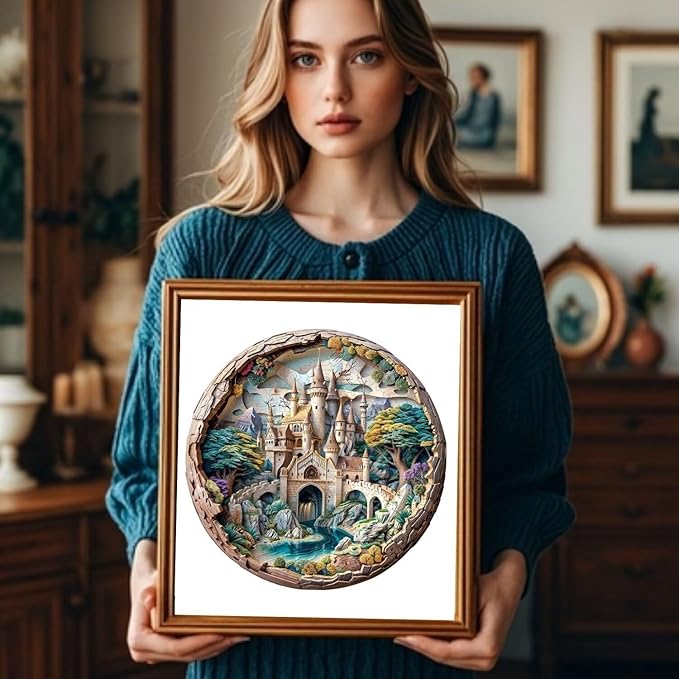 Wooden Puzzles Adults, 3D Castle Wooden Puzzles 300 Pieces, Unique Animal Shaped Wood Challenging Jigsaw Puzzles Gifts for Adults, 13.4x13.4in