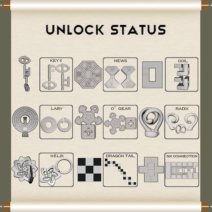 IQ Challenge Puzzles - Metal & Wooden Mechanical Puzzle Box Set 9PCS, 3D Brain Teaser Games for Adults & Teens, Handheld Decryption Lock Toys