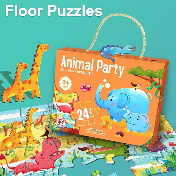 Jumbo Floor Puzzle for Kids, Large Jigsaw Puzzles 24 Piece for Kids Ages 3-5,Preschool Learning & Education Toys, Gifts for 4-8 Year Old Boys and Girls (Jungle Animals)