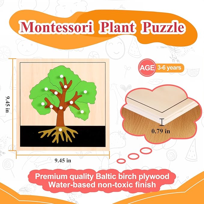 MONTESSORI OUTLET Nature Materials Tree Puzzle Early Preschool Learning Toys for 3-12 Year Old Kids and Toddler