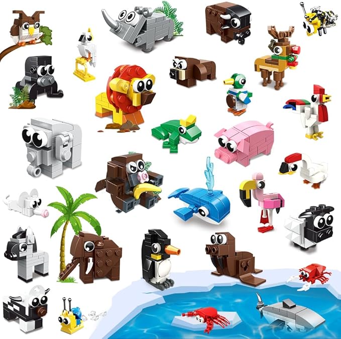 HOGOKIDS 30 Packs Party Favors for Kids - 867PCS Animals Building Blocks Sets for Classroom Prizes Goodie Bag Fillers Stocking Stuffers Birthday Valentines Easter Gifts for Kids Boys Girls 6+