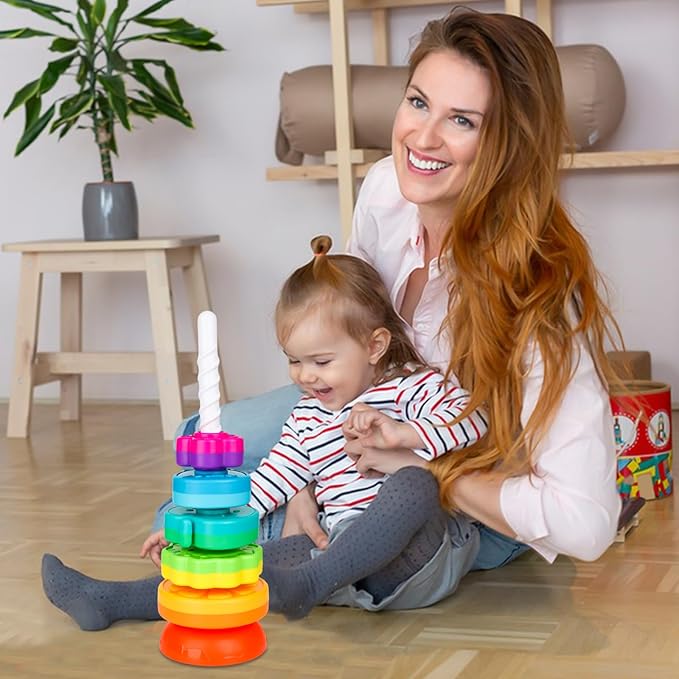 Educational Baby Spinning Stacking Toy, Stacking Rings Baby Toy, Montessori Learning Toys for Toddlers, Fine Motor and Sensory Toys for Kids, Gift for Baby Girls Boys Age 12+ Months